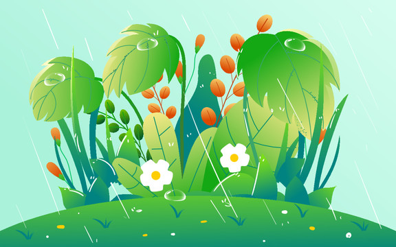 雨水節(jié)氣春天清明節(jié)下雨插畫