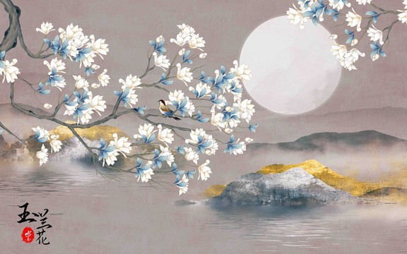 玉蘭花水墨畫(huà)