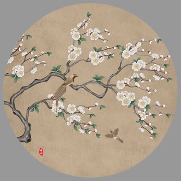 手繪梅花花鳥圖