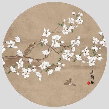 圓形工筆花鳥圖