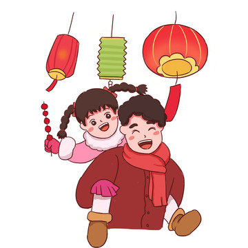 新年元宵節(jié)賞燈手繪卡通元素