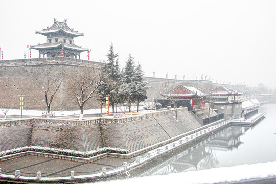 西安古城墙雪景