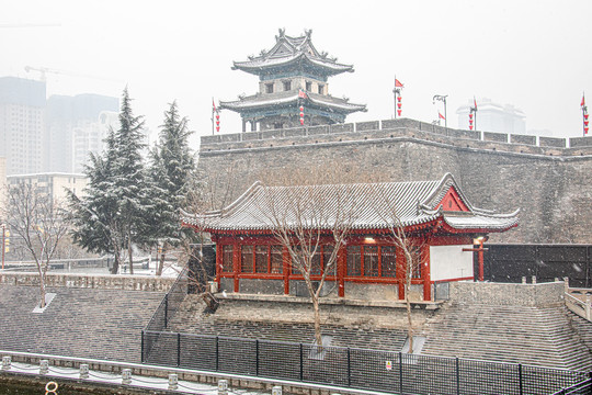 西安古城墙雪景