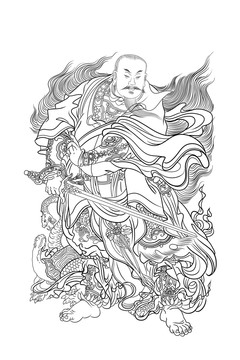 真武大帝黑白線(xiàn)稿素描