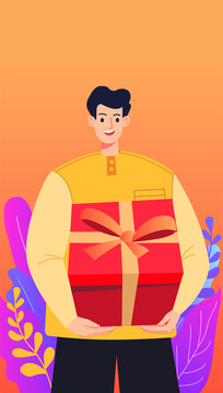 懷抱禮物盒的男人