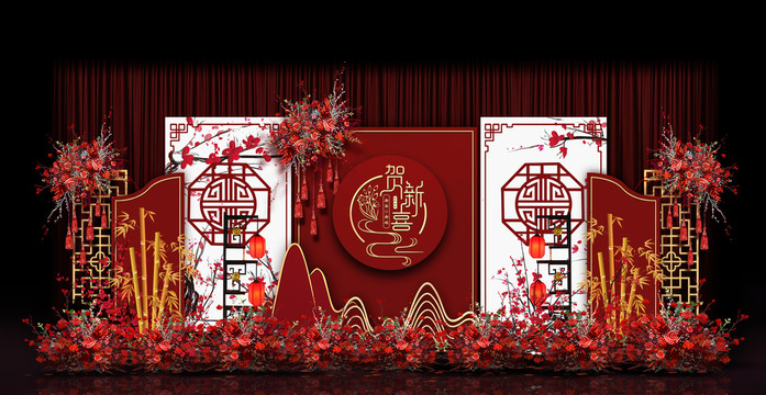 新中式合影區婚禮手繪效果圖