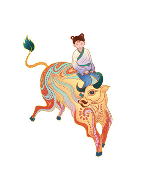 打春牛小女孩騎牛