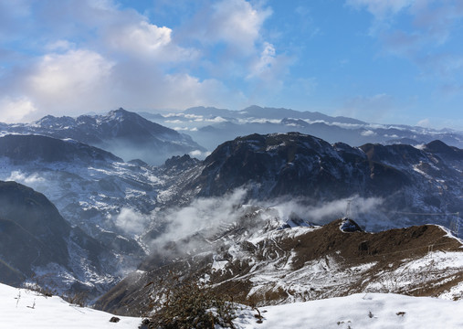 蓝天白云雪山沟壑