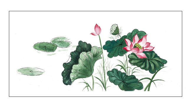 荷花水墨畫