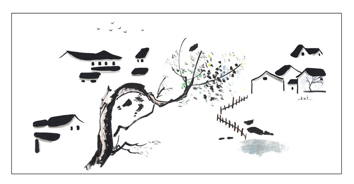 墨色春意江南水墨畫(huà)