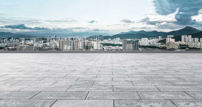 地砖地面和城市景观