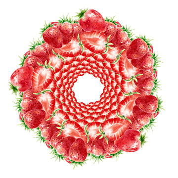 創(chuàng)意水彩草莓元素環(huán)狀裝飾圖案