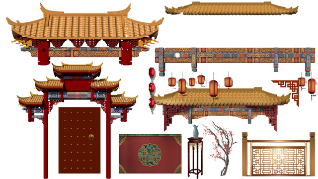 中式婚礼效果图屋檐素材