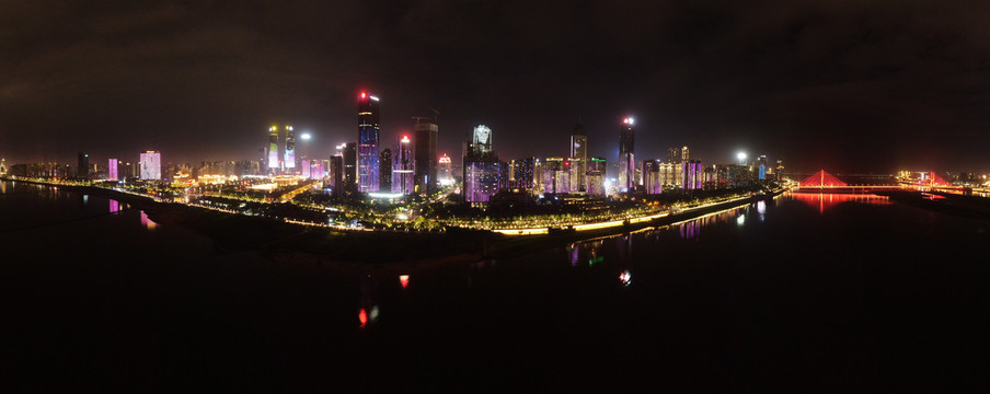 江西南昌红谷滩城市夜景全景