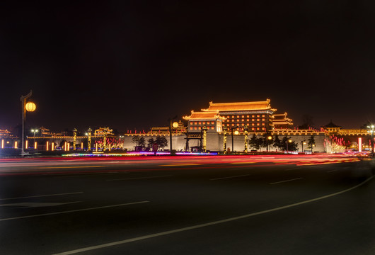 西安古城墙城门永宁门南门夜景