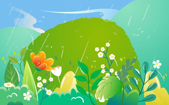 雨水節(jié)氣春天下雨燕子飛翔插畫(huà)