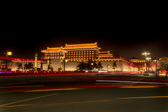 西安古城墙城门永宁门南门夜景