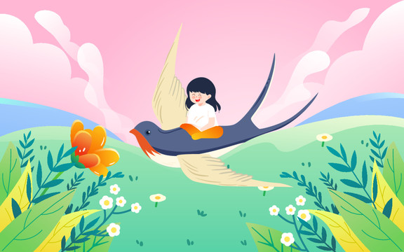 春天人物踏青春季風(fēng)景綠色插畫