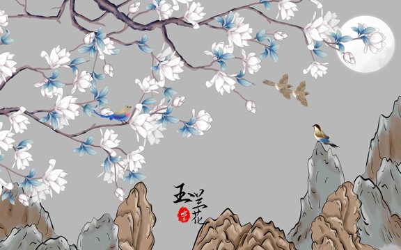國潮新古典花鳥壁紙壁畫