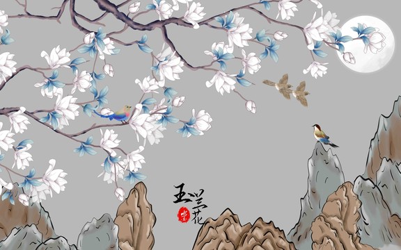 国潮新古典花鸟壁纸壁画