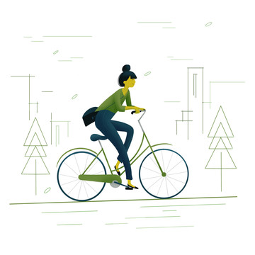 城市自行車低碳綠色出行插畫