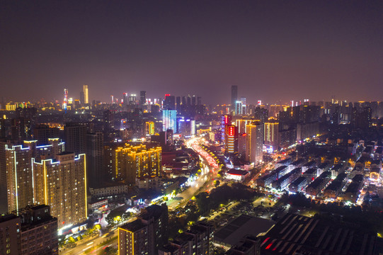 航拍湖南长沙城市夜景风光