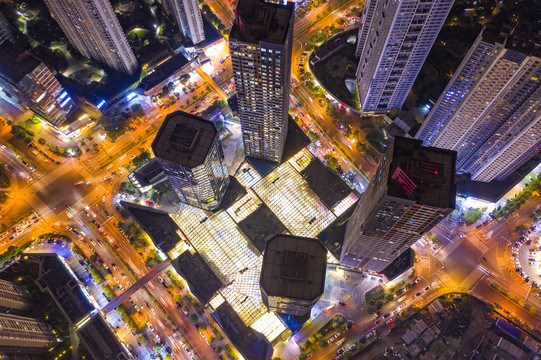 航拍湖南长沙城市夜景风光