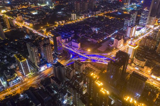 航拍湖南长沙城市夜景风光