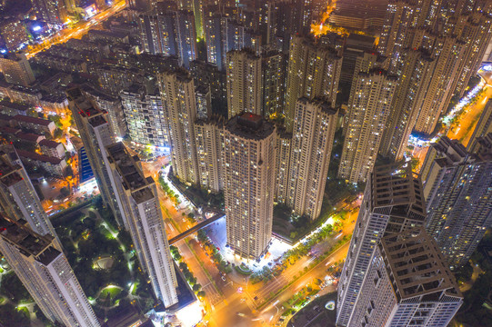 航拍湖南长沙城市夜景风光