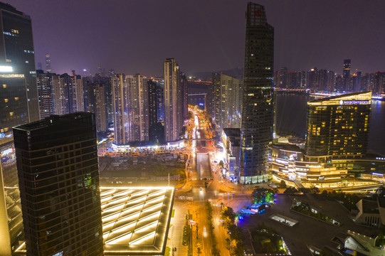 航拍湖南长沙城市夜景风光