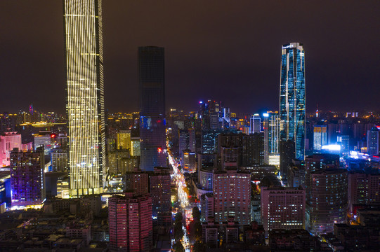 航拍湖南长沙城市夜景风光