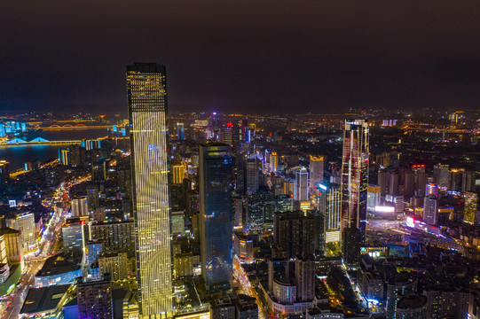 航拍湖南长沙城市夜景风光