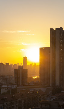 航拍长沙城市日落景观