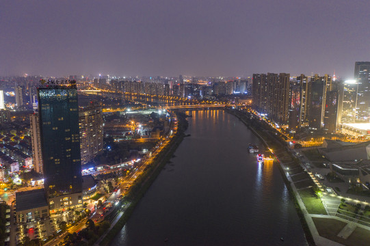 航拍长沙浏阳河夜景风光