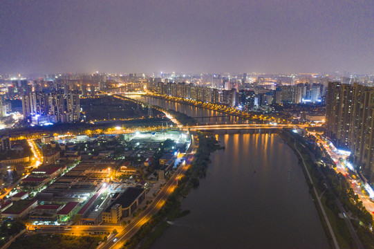 航拍长沙浏阳河夜景风光