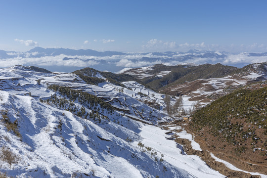 蓝天白云雪山沟壑