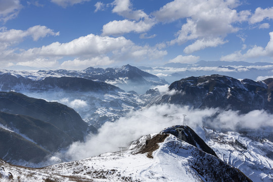 蓝天白云雪山沟壑云海