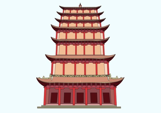 敦煌莫高窟古建筑矢量國風(fēng)線條