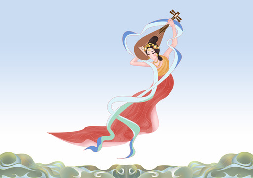 敦煌莫高窟飛天仕女反彈琵琶