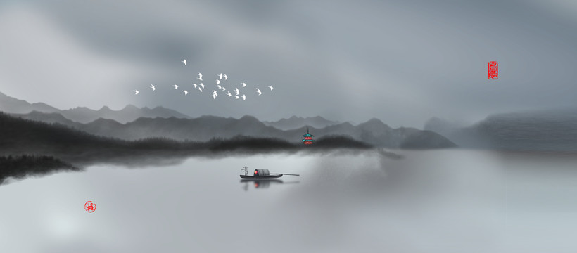 中式水墨山水畫