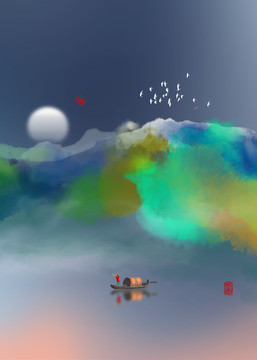 中式水墨山水畫