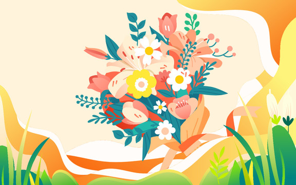 情人節(jié)情侶送花戀人鮮花插畫