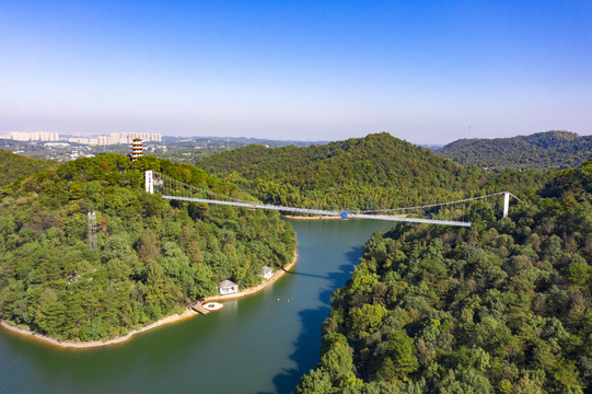 航拍湖南长沙石燕湖景区