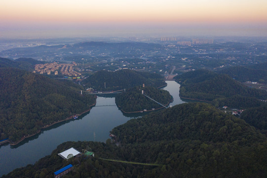 航拍湖南长沙石燕湖景区