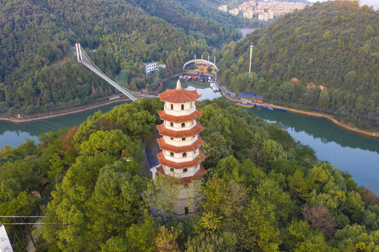 航拍湖南长沙石燕湖景区