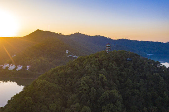 航拍湖南长沙石燕湖景区