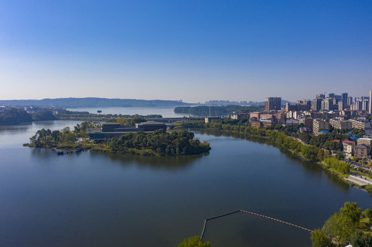 航拍湖南岳阳市城市景观