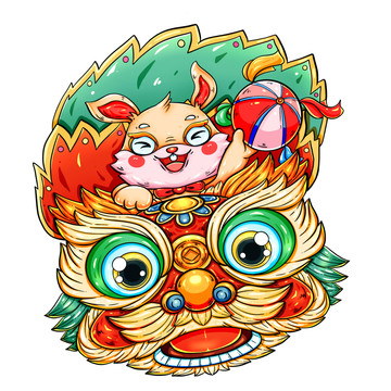 國潮舞獅兔元素