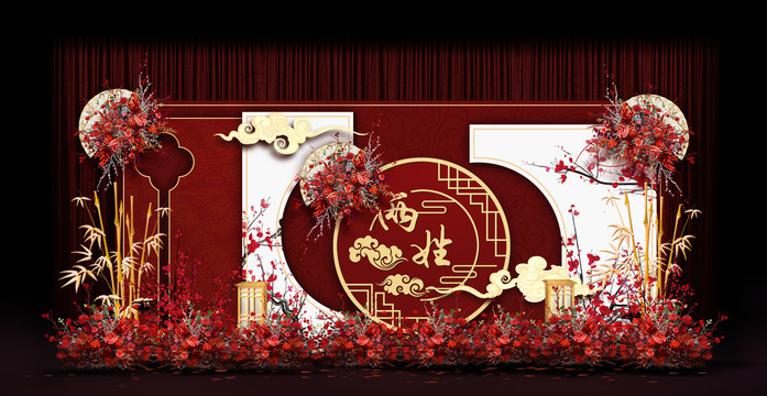新中式合影區(qū)婚禮手繪效果圖