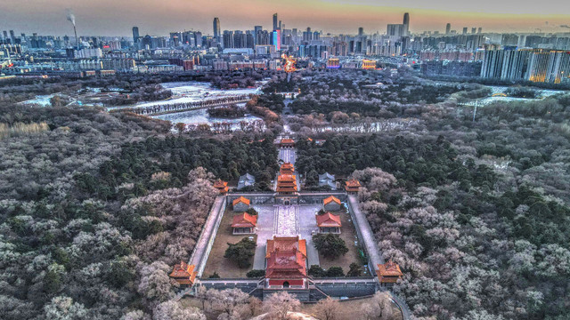 航拍沈阳北陵大街青年大街